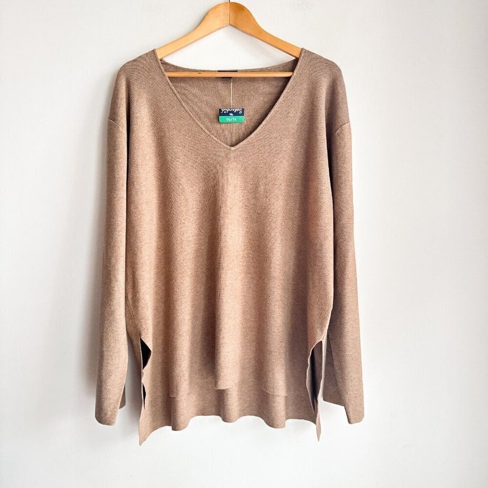 Splendid V Neck Light Beige Knit Top XL